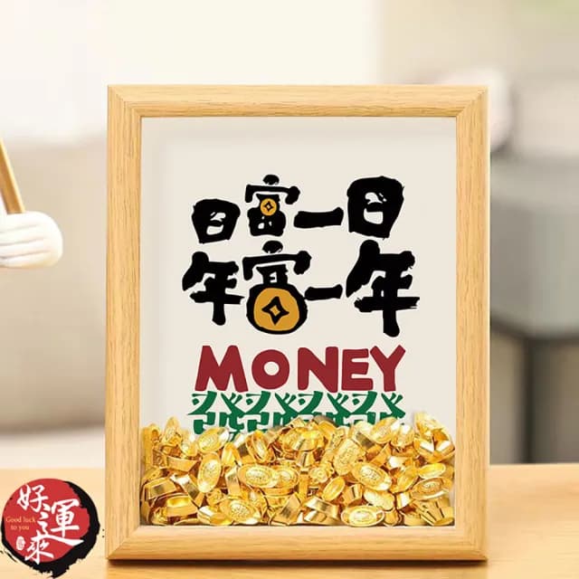 【好運旺旺來】日富一日年富一年-六吋金元寶相框擺件(開運招財創意交換禮物)