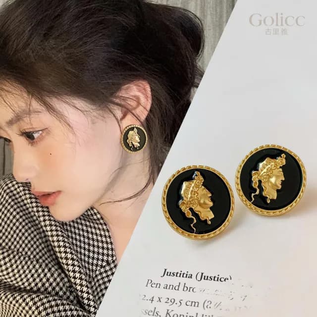 【Golicc】耳環 復古 金色人像(99購物限定 生日 飾品 耳釘 耳飾 耳墜 禮物)