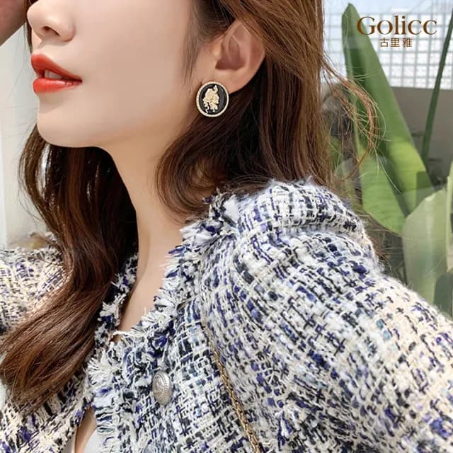 【Golicc】耳環 復古 金色人像(99購物限定 生日 飾品 耳釘 耳飾 耳墜 禮物)