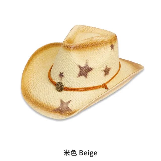 【巴黎精品】父親節禮物 渡假草帽遮陽帽編織帽大帽簷(五角星拼色復古牛仔帽男女帽子2色a1fo57)