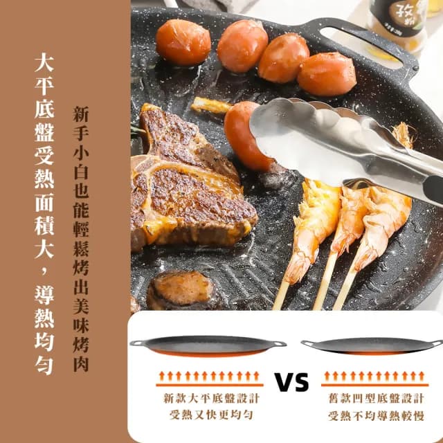 【太陽盤】韓式木柄不沾烤盤30cm(麥飯石 露營煎炒 防燙 卡式爐 鐵板燒 煎烤盤 涮肉 燒烤盤 烤肉 中秋節)