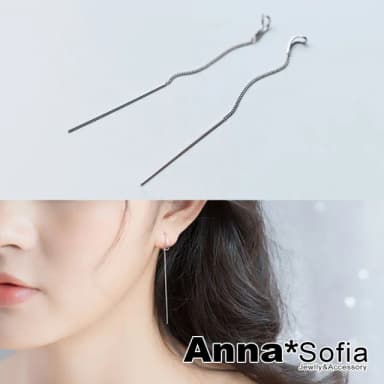 【AnnaSofia】925純銀針耳針耳環-獨特水滴穿線長耳線 現貨 送禮(銀系)