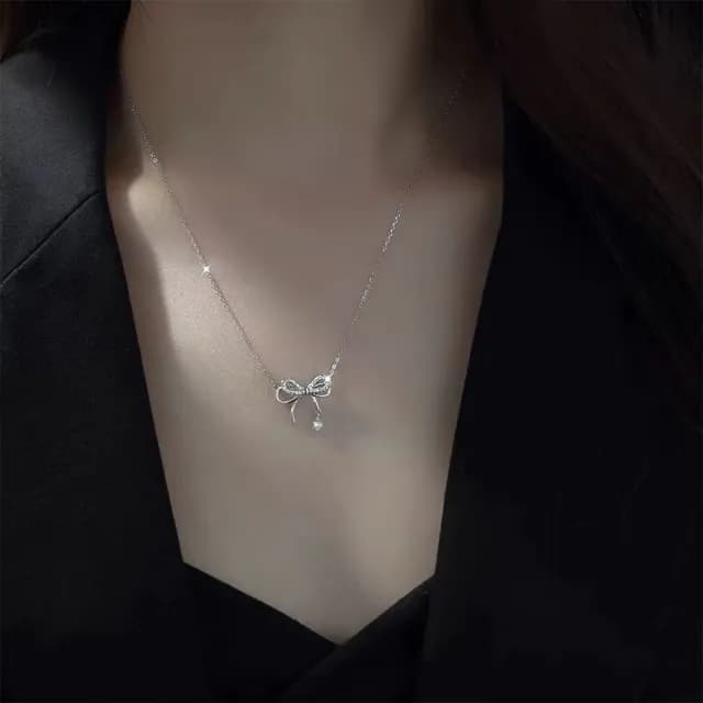 【MoonDy】包包 999純銀項鍊 女生項鍊 韓國項鍊 小眾蝴蝶結 鎖骨項鍊 女朋友生日禮物 情人節禮物 銀