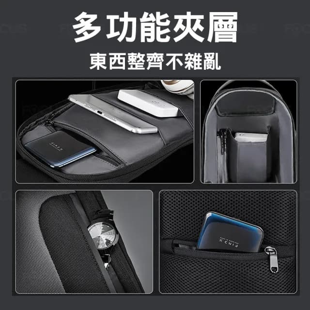 【BAGGLY&CO】父親節禮物 雷恩防盜密碼鎖男士休閒肩背胸包/附USB線(迷彩色/黑色)