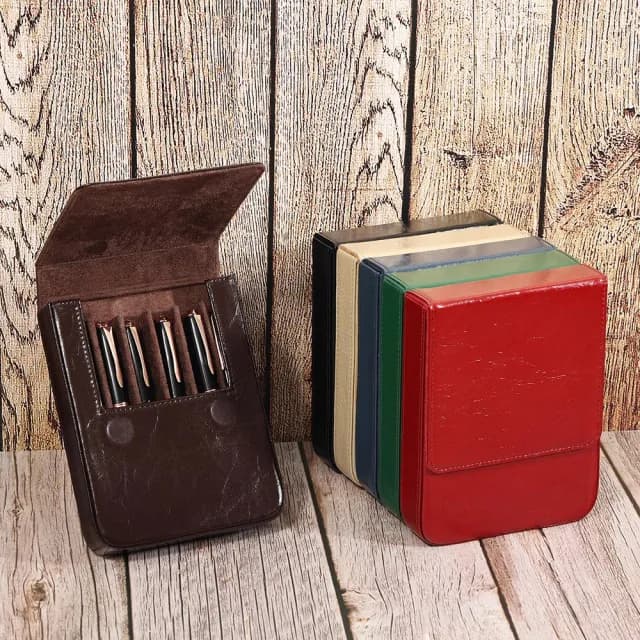 【MoonDy】情人節禮物 真皮 包包 筆盒 收納盒 文具用品 復古筆盒 牛皮筆袋 磁吸筆盒 辦公用品 鋼筆收納盒