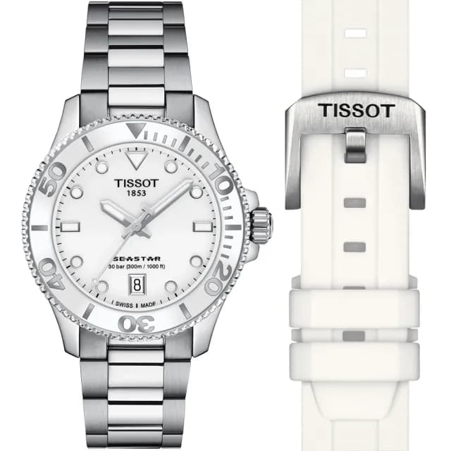 【TISSOT 天梭 官方授權】Seastar 1000海星300米潛水錶-36mm/白 情人節 禮物(T1202101101100)