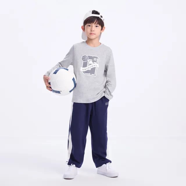 【GAP】兒童裝 Logo純棉印花圓領長袖T恤-灰色(646074)