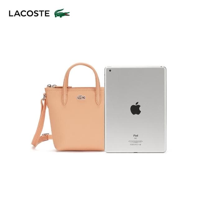 【LACOSTE】母親節禮物 包款-L.12.12 概念壓紋小型拉鍊手提包(橘色)