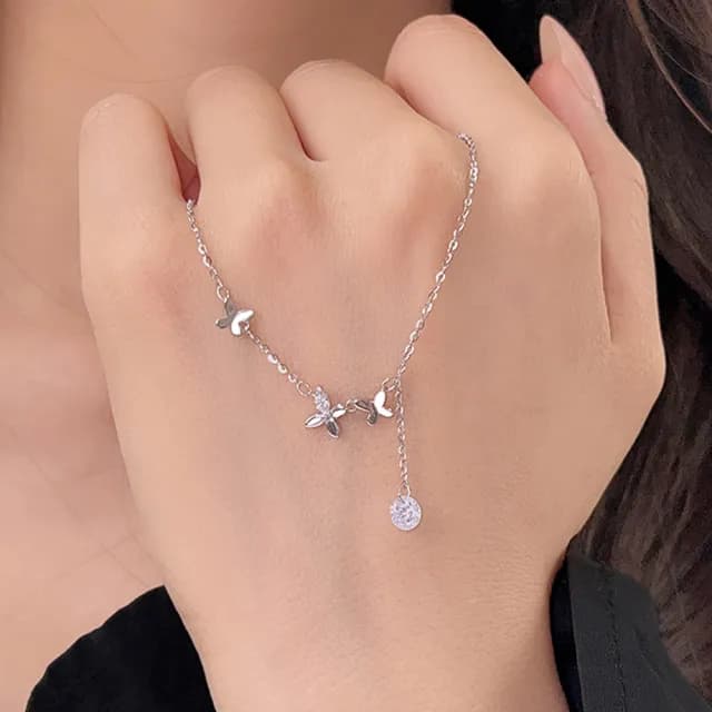 【LEEHER】垂墜項鍊/蝴蝶項鍊/999純銀項鍊/流蘇項鍊/歐美項鍊/女生項鍊/單鋯項鍊/生日禮物/