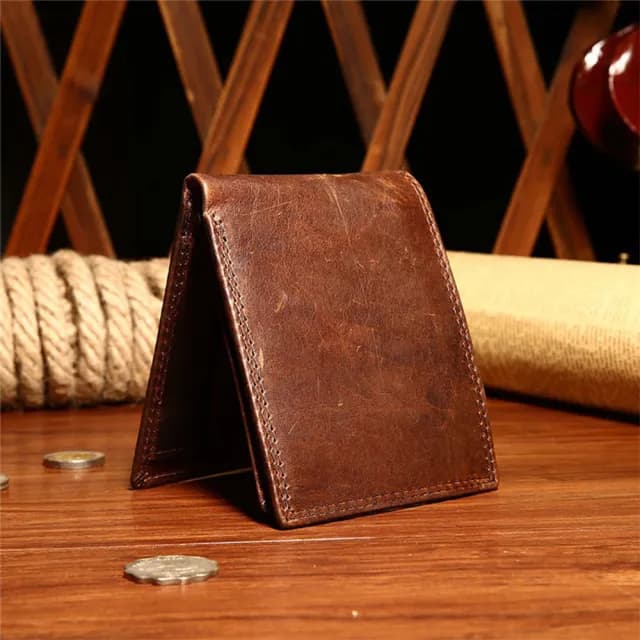 【MoonDy】情人節禮物 男生錢包 牛皮短夾 土防盜短夾 皮包 錢包 仿刮短夾 真皮短夾-復古牛皮 2折皮 黑色短