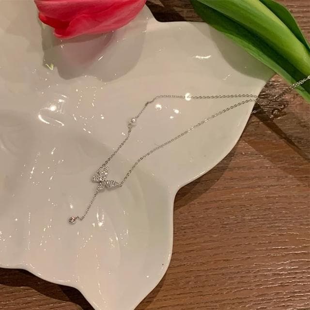 【KT DADA】項鍊 飾品 配件 純銀項鍊 銀項鍊 蝴蝶項鍊 閨蜜項鍊 鑽石項鍊 女朋友生日禮物 銀鏈 銀飾 項鏈
