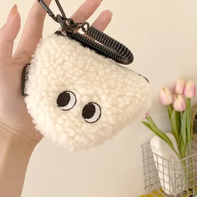 【日系小物】日本鹽味飯糰可掛式零錢包-附掛勾掛繩(吊飾 耳機包 鑰匙包 掛飾 口紅包