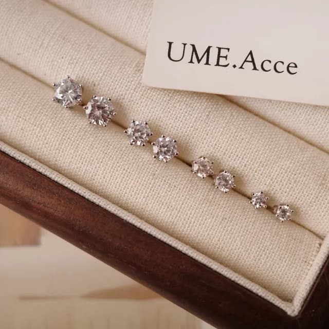 【UME.Acce】父親節禮物 純銀六爪鑽耳環-3MM(純銀 純銀耳環 六爪鑽耳環 單鑽耳環 貼耳耳環 單鑽 鑽耳環 鑲