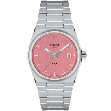 【TISSOT天梭 官方授權】PRX 手錶 送禮推薦 粉 -35mm 618 年中慶(T1372101133100)
