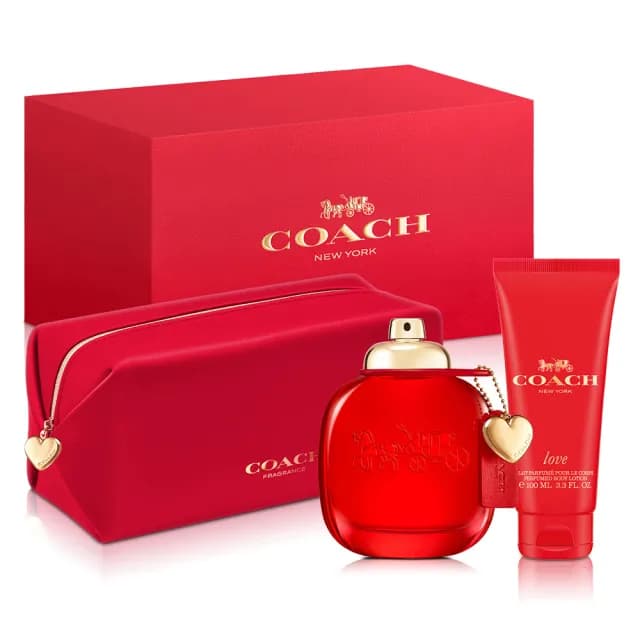 【COACH】時尚戀紅女性淡香精禮盒-淡香精90ml+身體乳100ml+盥洗包(專櫃公司貨)