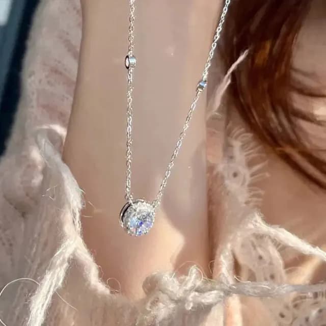 【KT DADA】包包 單鑽項鍊 純銀項鍊 圓形項鍊 鎖骨鍊 鑽石項鍊 白金項鍊 閨蜜項鍊 氣質項鍊 ins項鍊