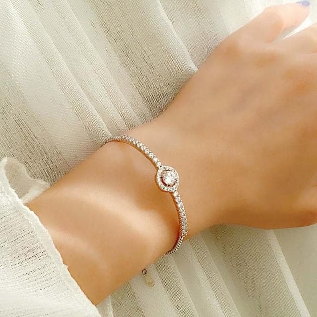 【LEEHER】仿真鋯石手鐲/生日禮物/手飾/韓國飾品/手環/銀手鐲/純銀手環/飾品