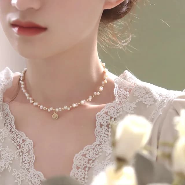 【KT DADA】韓國項鍊 珍珠頸鏈 小眾項鍊 法式項鍊 生日禮物 項鍊女 純銀項鍊 珍珠項鍊 金幣項鍊