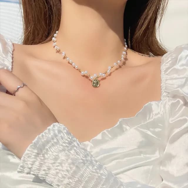 【KT DADA】韓國項鍊 珍珠頸鏈 小眾項鍊 法式項鍊 生日禮物 項鍊女 純銀項鍊 珍珠項鍊 金幣項鍊