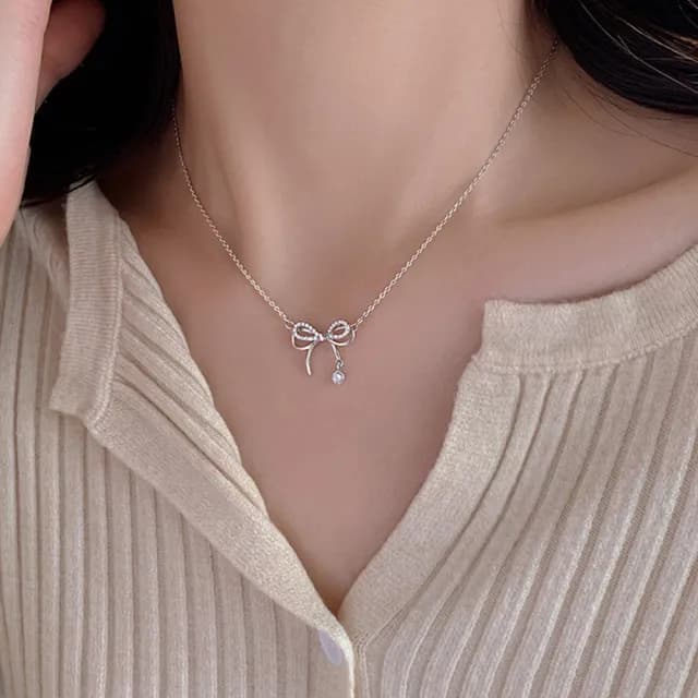 【LEEHER】情人節禮物 七夕 韓國項鍊 小眾蝴蝶結 女朋友生日禮物 情人節禮物 七夕 999純銀項鍊 女生項鍊 鎖