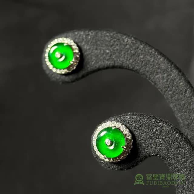 【Fubibaoding jeweler 富璧寶鼎珠寶】老坑玻璃種綠甜甜圈鑽石耳環(天然A貨 翡翠 送禮 情人節)