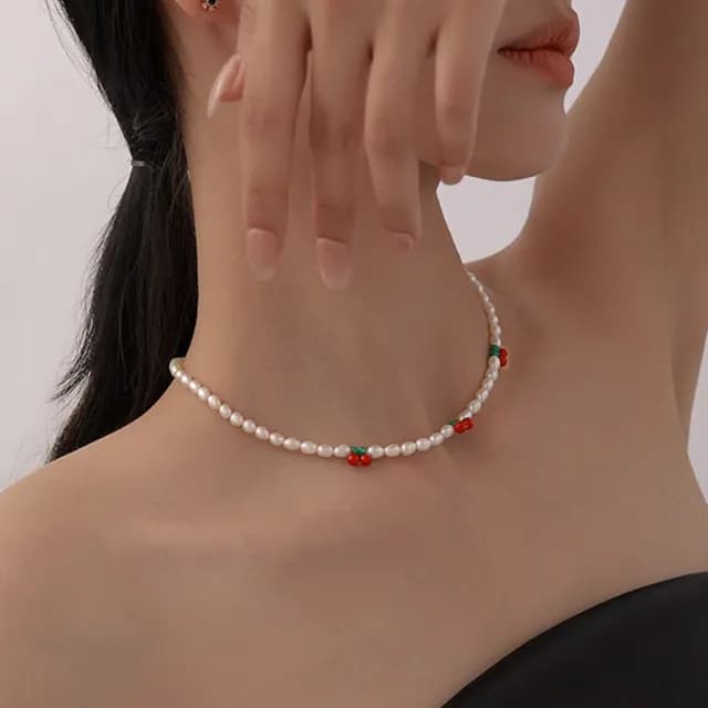 【KT DADA】情人節禮物 七夕 包包 可愛項鍊 女生禮物 櫻桃珍珠項鍊 珍珠項鍊 串珠項鍊 小香項鍊 韓國項鍊