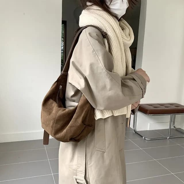【MoonDy】情人節禮物 單肩包 側背包 包包女 雲朵包 麂皮包包 大容量包包 韓國包包 日系包包 小