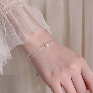 【LEEHER】女生/手鍊/純銀手鍊/鋯石手鍊/生日禮物/手環/雙層手鍊/星星手鍊/簡約手環/ins手鍊/輕
