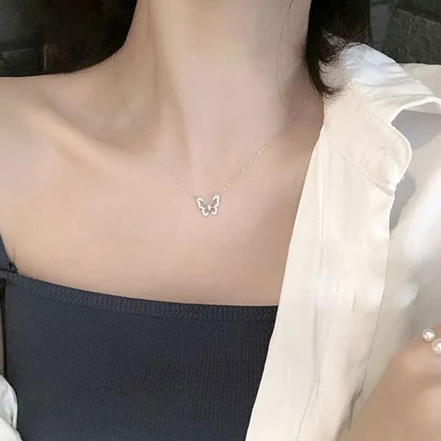 【LEEHER】生日禮物/頸鍊/閨蜜項鍊/白金項鍊/項鍊/純銀項鍊/蝴蝶項鍊/鋯石項鍊/玫瑰金項鍊/鎖骨
