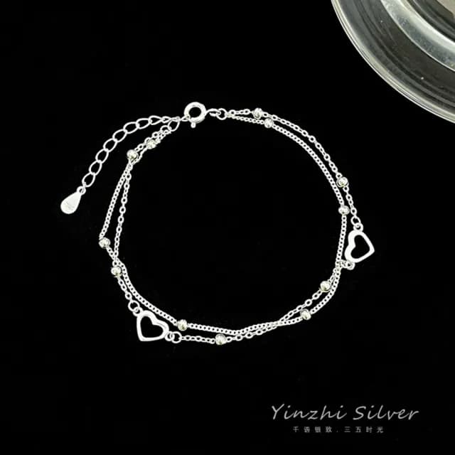 【LEEHER】雙11 女生/純銀手鍊/手鍊女/雙層手鍊/愛心手鍊/ins手鏈/手環/心形/閨蜜手鍊/韓國手鍊