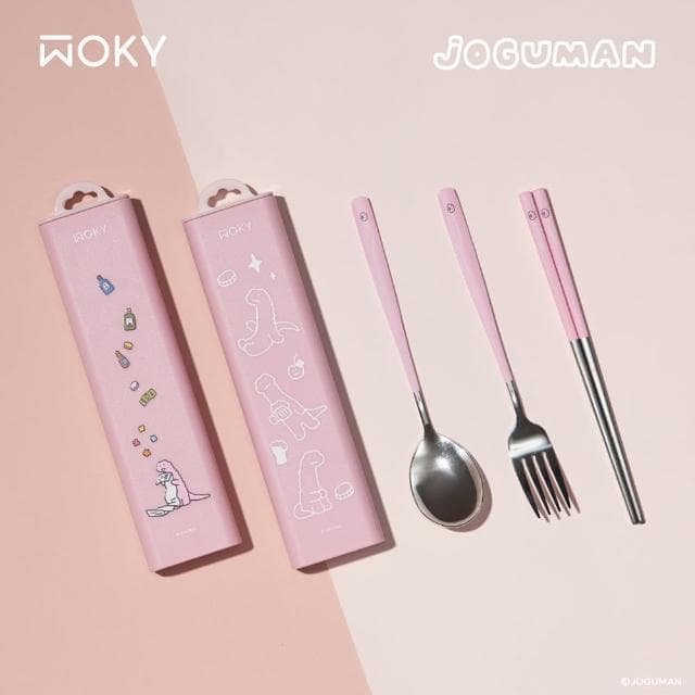 【WOKY 沃廚】WOKY Meets JOGUMAN 按壓式餐具組(不鏽鋼餐具/筷子超子湯匙)