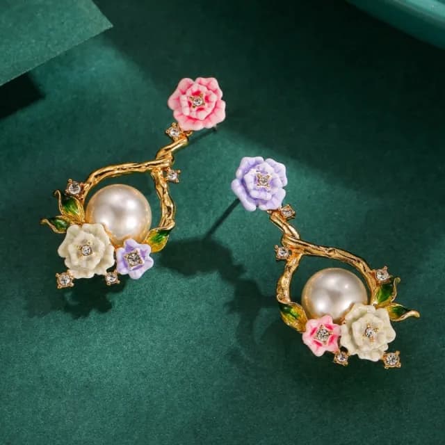 【巴黎精品】現貨+預購 耳環琺瑯耳飾(花環水晶珍珠鑲鑽女飾品a1gf31)