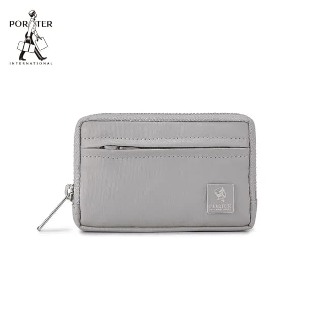 【PORTER INTERNATIONAL】復古品味MORI實用拉鍊零錢包(晨霧灰)