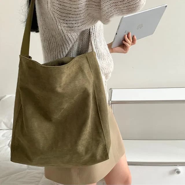 【LEESA】情人節禮物 麂皮托特包\絨布包\美拉德包包\肩背包\單肩包\大容量包包\小眾包包\通勤大包\復古肩背