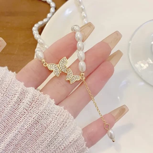 【LEESA】珍珠項鍊\純銀項鍊\蝴蝶項鍊\流蘇\生日禮物\ins項鍊\巴洛克珍珠項鍊\鎖骨鏈