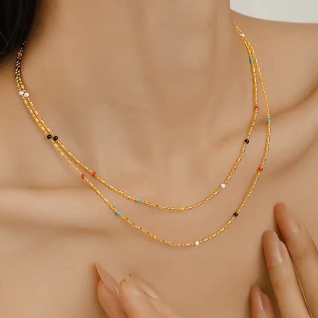 【LEESA】情人節禮物 七夕 細項鏈\鎖骨鏈\串珠項鍊\IU同款\閨蜜項鍊\招財項鍊\項鍊\飾品配件\日系項鍊\短項