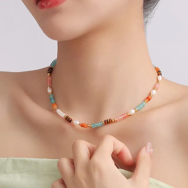 【LEESA】情人節禮物 串珠項鍊 水晶項鍊 鎖骨項鍊 歐美項鍊 招財手鍊 能量手環 波希米亞 寶石項鍊