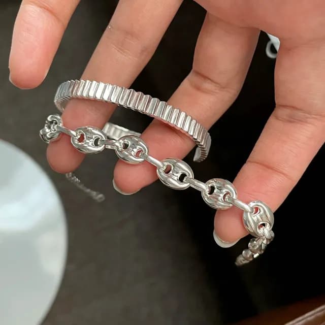 【LEESA】純銀手環\齒輪手鐲\情侶手環\閨蜜手環\簡約手環\不規則手環個性手環\銀手環\禮物\生日