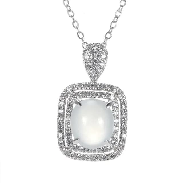 【DOLLY】14K金 緬甸冰玻種A貨白翡鑽石項鍊-003(母親節 長輩送禮 交換禮物首選)