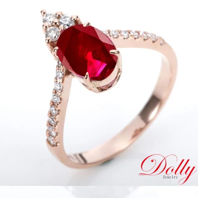 【DOLLY】1克拉 緬甸紅寶石14K玫瑰金鑽石戒指-028(母親節 長輩送禮 交換禮物首選)