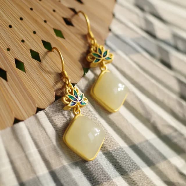 【KT DADA】情人節禮物 純銀耳環 女飾品 珐琅耳環 蓮花飾品 高級感 古風民族風耳環 禮物 耳環 耳勾 漸變和
