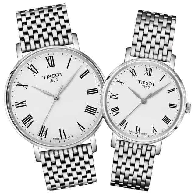 【TISSOT 天梭 官方授權】EVERYTIME 簡約對錶 父親節 禮物  送禮 推薦(T1434101103300+T1432101103300)