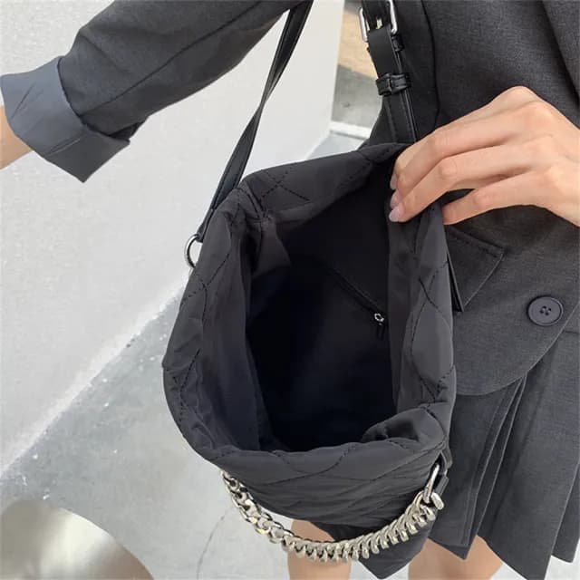 【MoonDy】情人節禮物 包包 鏈條包 尼龍包 包包女 斜背包 菱格包包 小香風包包 折叠包 黑色包包 女生包包