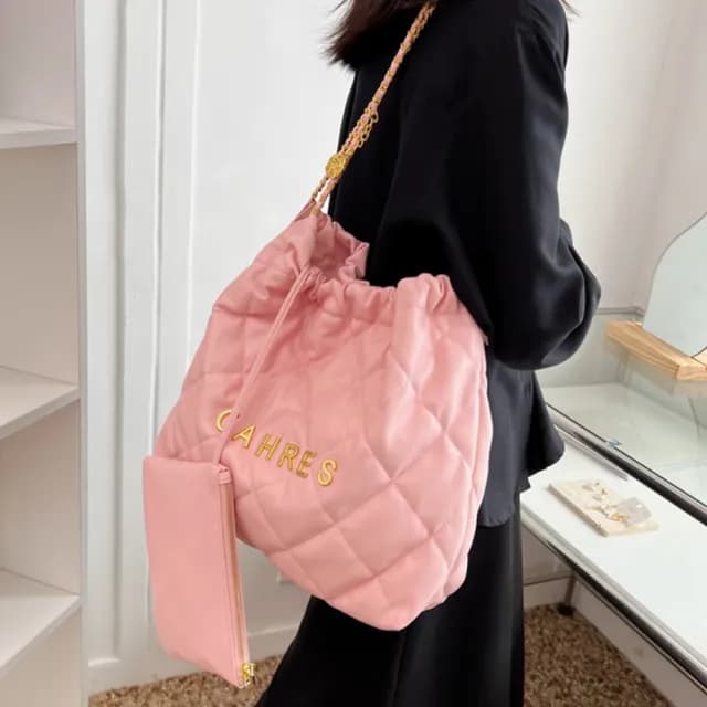 【LEESA】軟皮包包\鏈條包\小香風包包\大容量托特包\菱格包\黑色包包\白色包包\女生禮物\單肩包