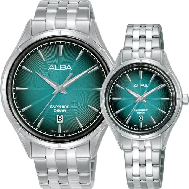 【ALBA】雅柏 綻放光芒 漸層藍綠情侶手錶 對錶 禮物 送禮 推薦(AS9T71X1+AH7CY9X1)