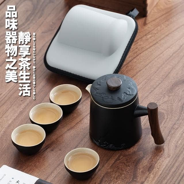 【TEA Dream】日式質感枯海岩四杯旅行茶具組(男生禮物 女生禮物 泡茶工具)