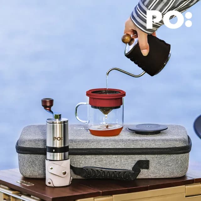 【PO:Selected】旅行咖啡手提三件組(手沖壺/磨豆機/咖啡杯350ml/多色可選/送禮物首選)