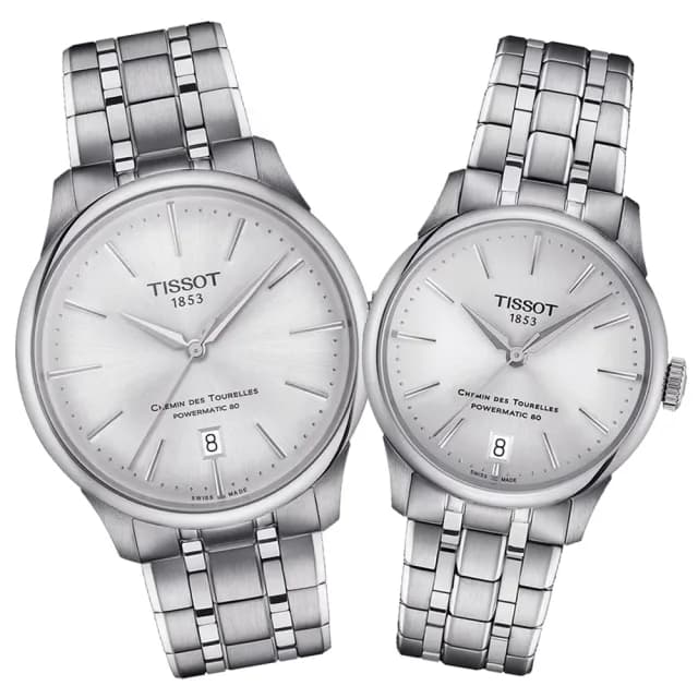 【TISSOT 天梭 官方授權】杜魯爾 時尚機械對錶 畢業禮物 送禮 推薦(T1398071103100+T1392071103100)