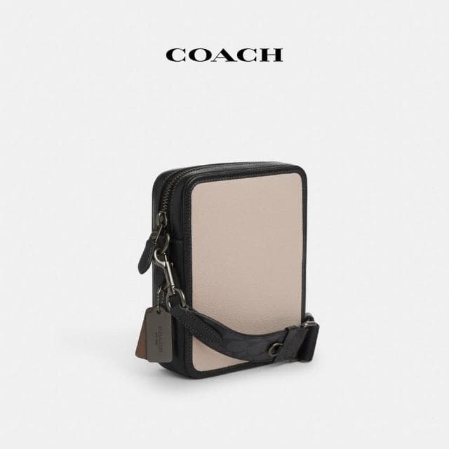 【COACH】蔻馳官方直營 SULLIVAN經典Logo撞色斜背手袋-QB/蒸汽藍色/木炭灰色/深棕色(CU200)