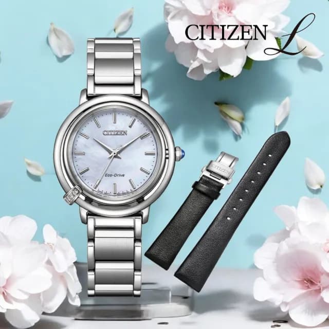 【CITIZEN 星辰】L系列 珍珠母貝 光動能錶 女錶 禮物 推薦(EM1090-60D)